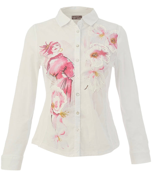 26688 White Pink Print Shirt