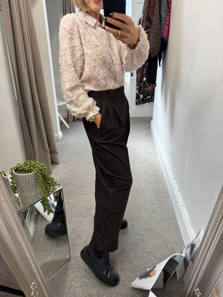 100440 Pleated Brown Tweed Trouser