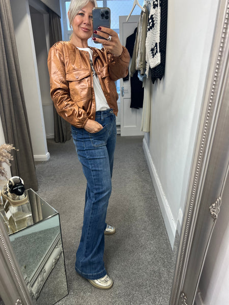 251 6125 Shiny Cognac Bomber Jacket