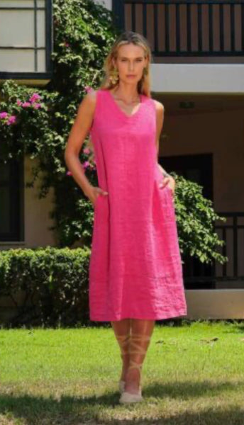 26223 Linen Dress Cobalt, White or Fuchsia