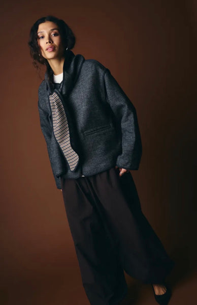 Frava Checked Short Coat with Scarf