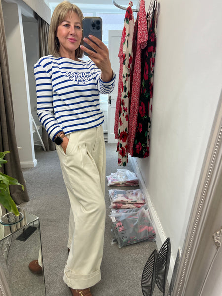 4753 Terry Stripe Colbolt & Logo Top