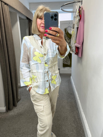 24741 Linen Jacket/Shirt with Butterfly print