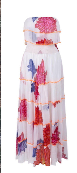 435 White Flower Strapless Dress