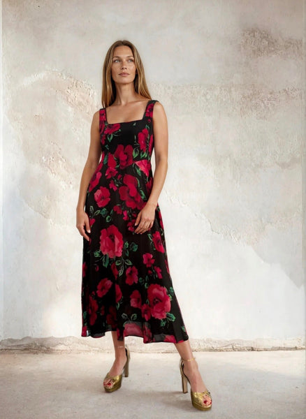 Bella Black Poppy Dress