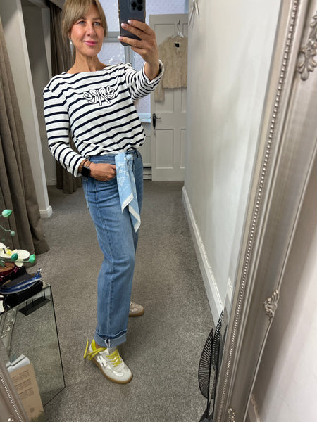 4753 Terry Stripe & Logo Top
