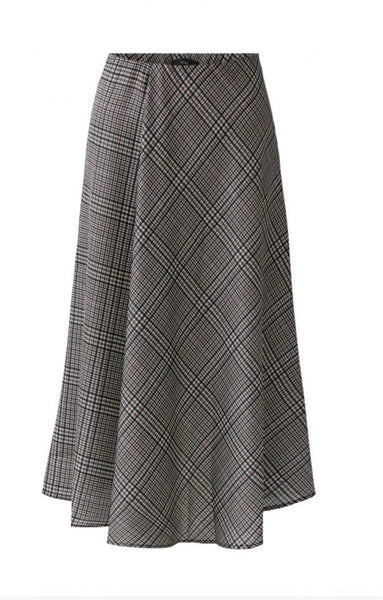 99952 Plaid Satin Midi Skirt