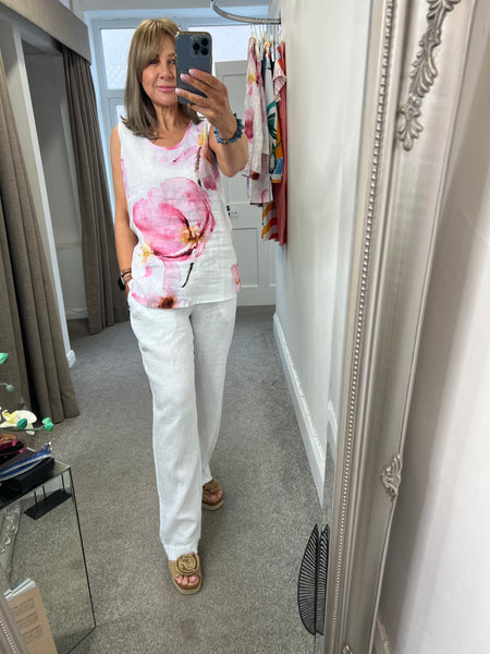 26225 Long White Linen Trousers