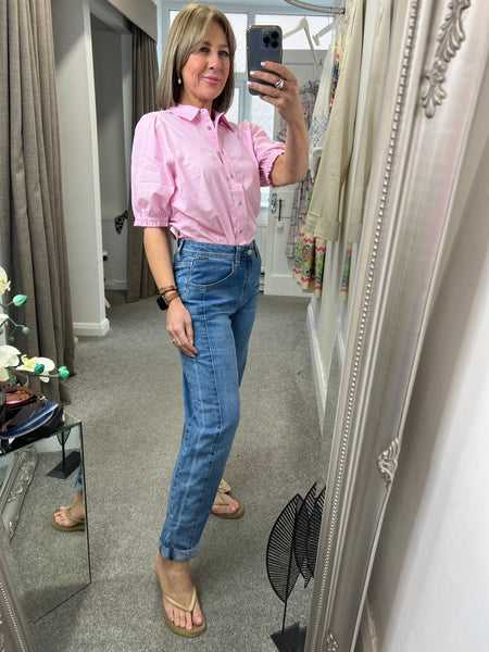 4983 Pinstripe Blouse Pink Or Pale Blue