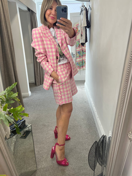 261 8113 Blazer Checked Pink Bomber Jacket