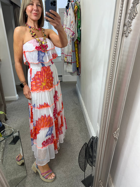 435 White Flower Strapless Dress