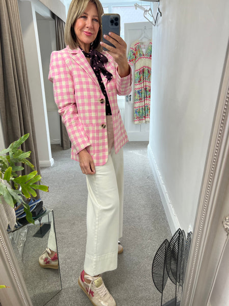 261 8113 Blazer Checked Pink Bomber Jacket