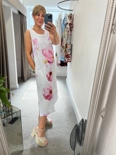 26685 Linen Maxi Flower Dress