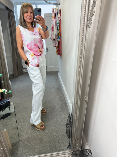 26681 Floral Linen Top