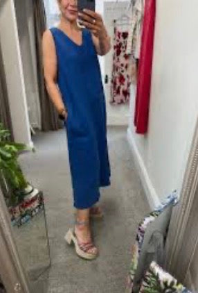 26223 Linen Dress Cobalt, White or Fuchsia