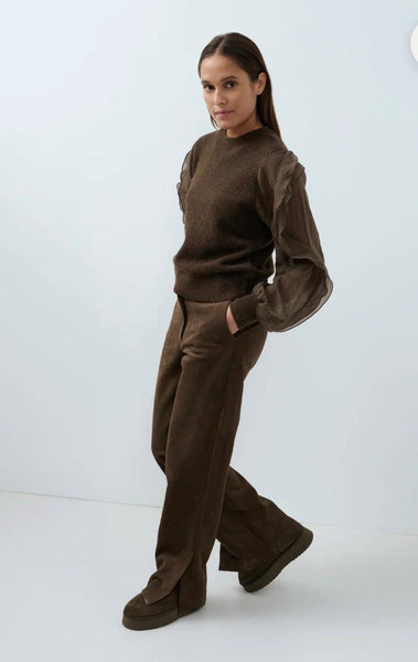 0638 Knitted Sweater with Chiffon Sleeve