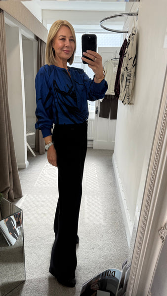 41878 Blue Blouse Palm Print