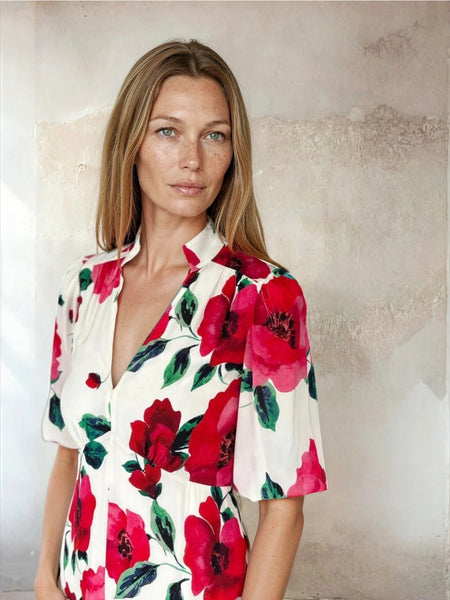Elena Cream Poppy Dress