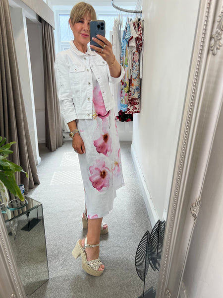 26685 Linen Maxi Flower Dress
