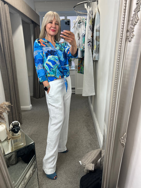 25231 Long White Linen Trousers