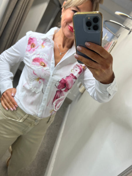 26688 White Pink Print Shirt