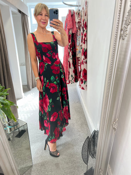 Bella Black Poppy Dress