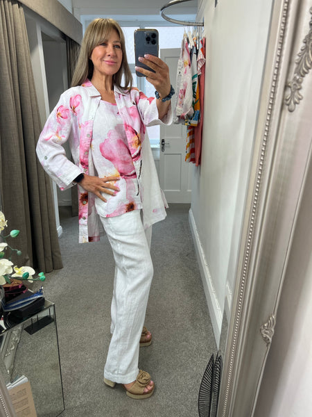 26681 Floral Linen Top