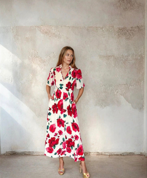 Elena Cream Poppy Dress