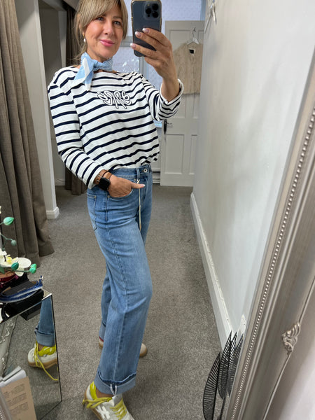 4753 Terry Stripe & Logo Top