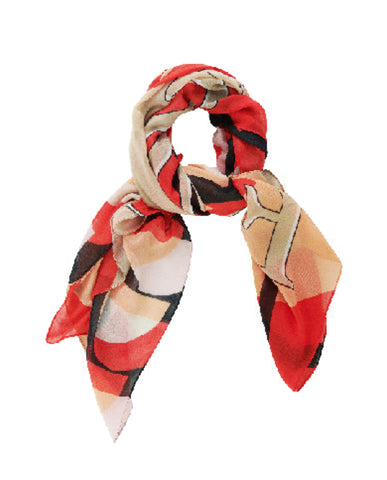 3429 Scarf Red/Cream Patterned