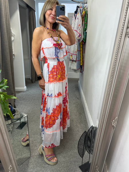 435 White Flower Strapless Dress