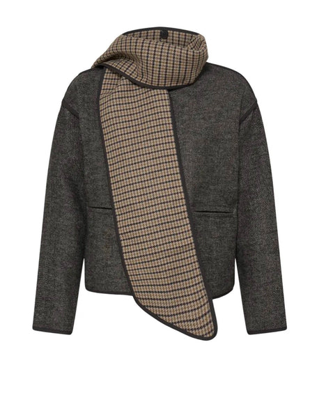 Frava Checked Short Coat with Scarf
