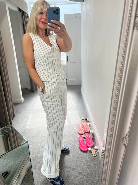 Col4441 Striped Linen Trouser