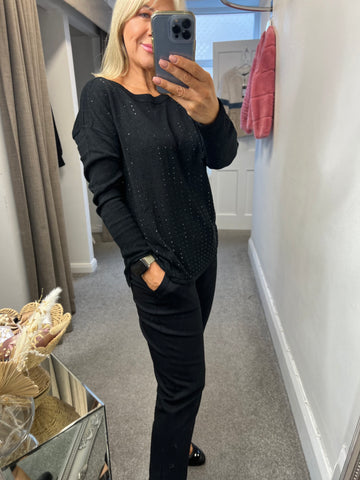 5164 Shimmer Black Knit Sweater with Jet Beads