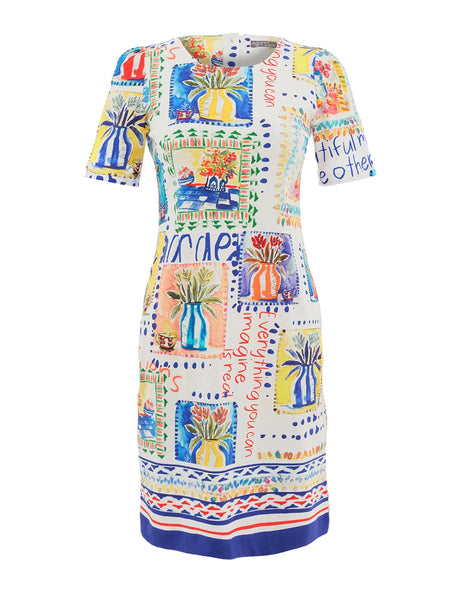 26628 Vase Print Jersey Sleeved Dress