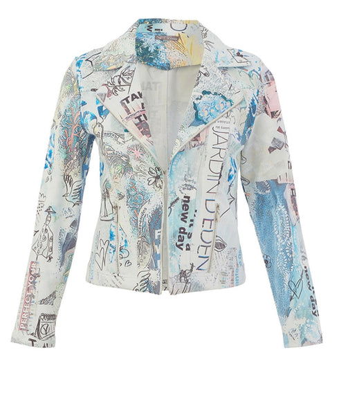 26735 Zip Detail Writing Print Jacket