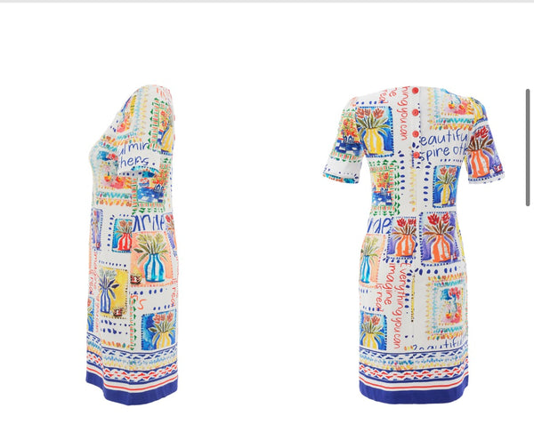 26628 Vase Print Jersey Sleeved Dress