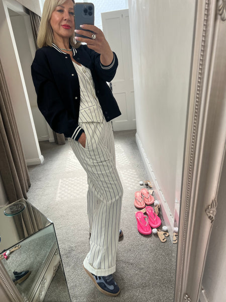 Col4441 Striped Linen Trouser