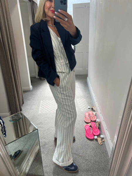 Col4441 Striped Linen Trouser